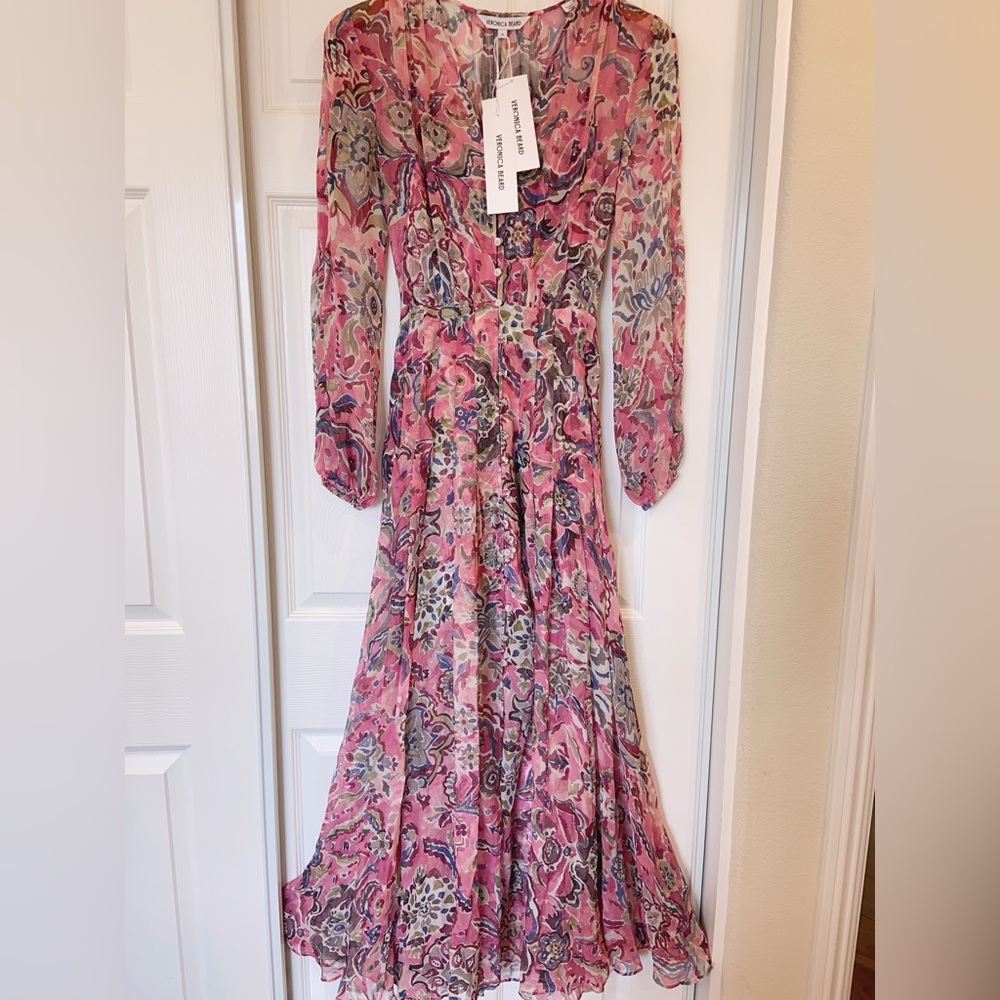NWT $898 Veronica Beard Elvita Printed Silk Maxi Dress